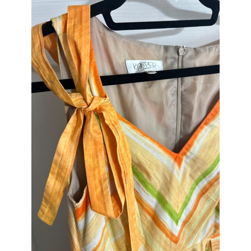 Kasper A-Line Dress Womens Size 4 Orange Striped Summer Brunch Sleeveless Bow - Picture 5 of 13